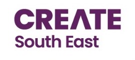 Create South East in purple on a white background