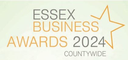 Essex business awards 2024 countywide. Grey and yellow text on a light green background.